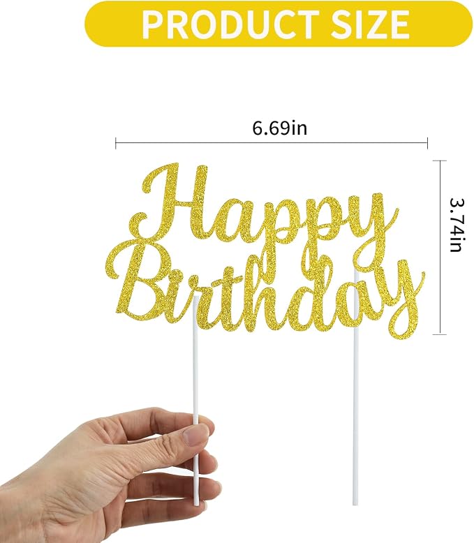 BEISHIDA Gold happy birthday Cake Topper, Happy Birthday Cake Bunting Decor,Birthday Party Decoration Supplies，Photo Booth Props