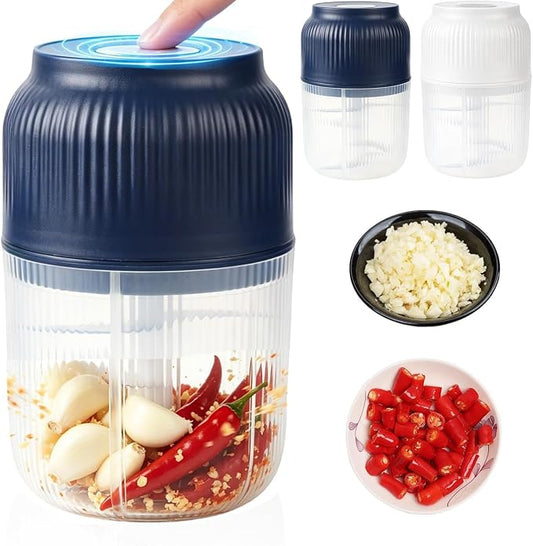 Electric Garlic Chopper, Mini Portable Veggie Chopper Garlic Grinder Masher Onion Chopper, Rechargeable Cordless Food Processor & Food Chopper for Garlic Onion Ginger Chili Vegetables, 400ml (Blue)