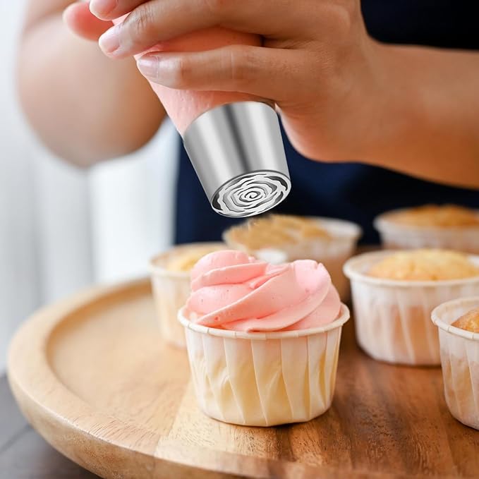Russian Piping Tips, 2PCS Extra Large Cake Decorating Kit Rose Floral Piping Nozzle Stainless Steel Icing Tips Flower Cake 3D Floral Designs Baker Tools for Wedding Birthday Cakes Cupcakes Cookies
