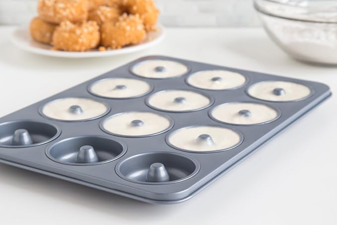 Fox Run Non-Stick Mini Donut Pan, 12-Cavity Mini Donut Mold, Makes 2" Bite Sized Donuts