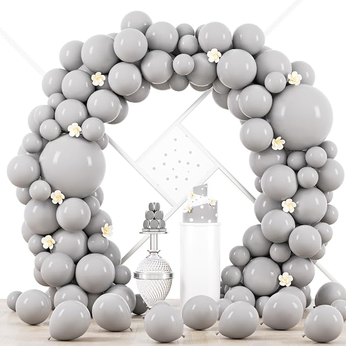 Voircoloria 90pack Gray Balloons Different Size 18/12/10/5 Inch Pastel Grey Balloon Garland Arch Kit for Graduation, Wedding, Birthday, Gender Reveal, Baby Shower, Bridal Shower Decorations
