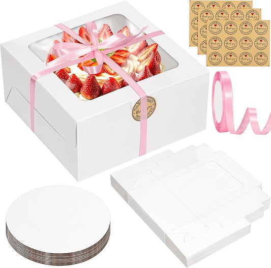Sublaga 26pcs 8x8x4 Inches Cake Boxes White Bakery Boxes, White Bread Boxes with Windows for Pastries, Cupcakes,Cookies, Pie, Muffins and Donuts