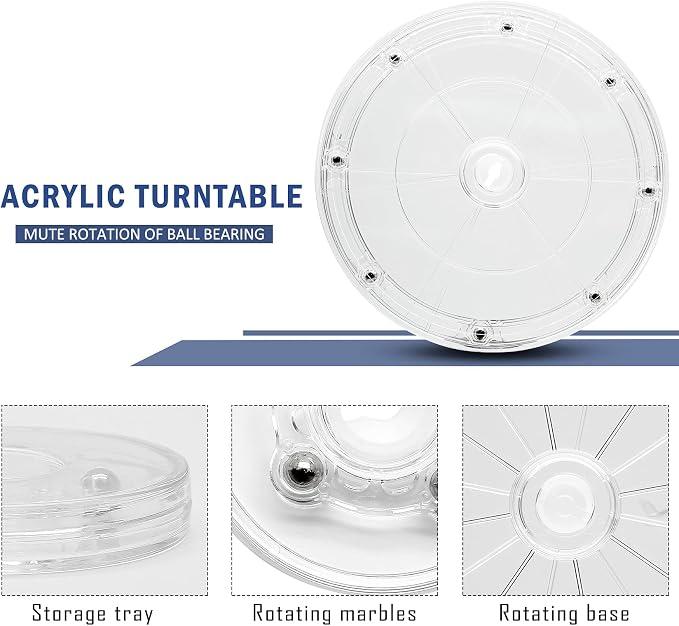 2Pcs 7” Clear Acrylic Turntable Organizer, Rotating Organizer Swivel Plate for Bathroom Kitchen Cabinet Table Spice Rack Cake Pantry