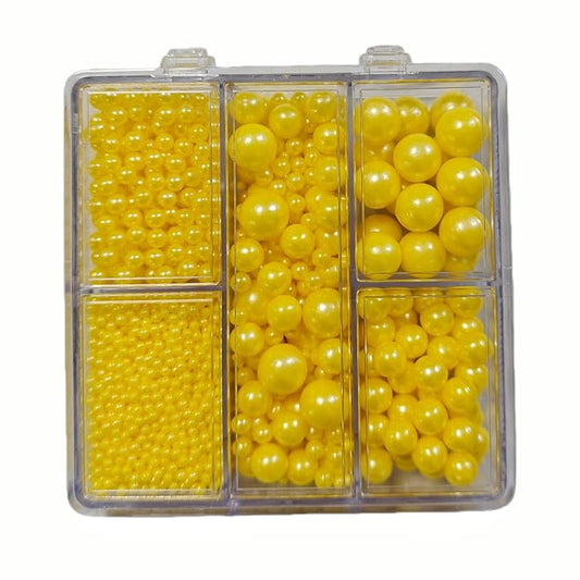 HeDeon&Rles Yellow Pearls Sprinkles for Baking Yellow Sprinkles 90g/3.17oz 4 Size Mix Edible Pearls for Cake Cupcake Pancake Icing Decoration