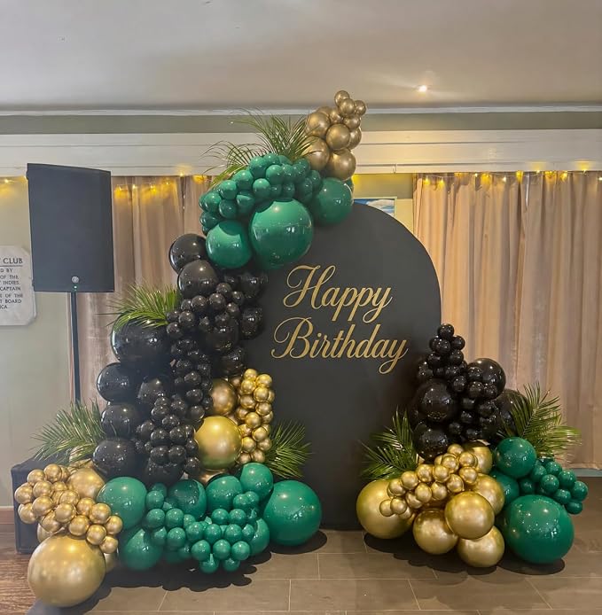 171Pcs Black Green Gold Balloons Garland Arch Kit - 18 12 10 5 Inch Different Sizes Forest Dark Green Black Gold Latex Balloon for Birthday, Anniversary, Jungle, Camo Army Party Decorations