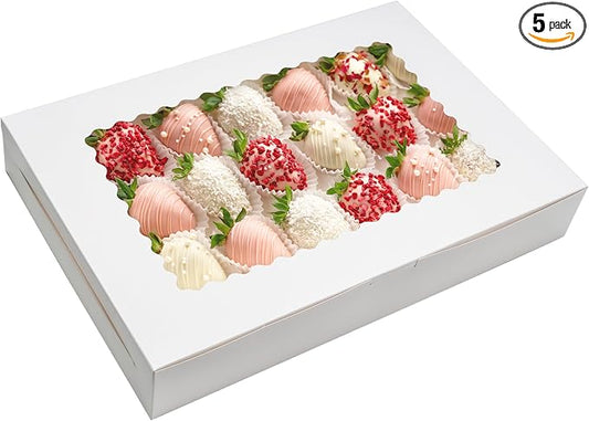NPLUX 5 Pack Cookie Boxes 16x11x2.5inch Bakery Boxes with Window Treat Boxes for Cookie Packaging Gift Giving Dessert Boxes for Chocolate Covered Strawberries, Donuts, Graduation Gifts Party Favors