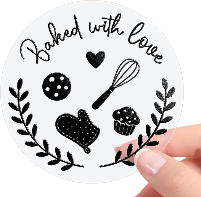 100PCS Baked with Love Stickers,1.6" Round Black Foil Baking Labels for Cookies, Candy Table, Bakery Packaging, Unique Touch to Your Business and Homemade Cookies, Dessert Table Decor (Black)