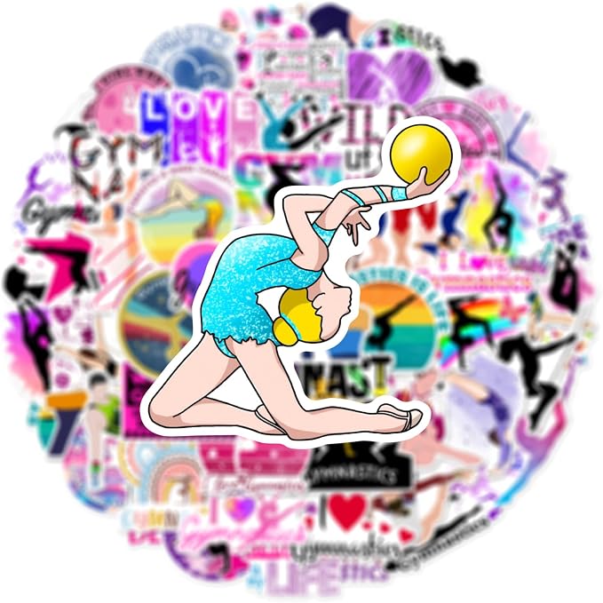 Gymnastics Stickers for Water Bottles - 50PCS Aesthetic Gymnastics Gifts Vinyl Waterproof Exercise Stickers for Laptop, Scrapbook, Journal, Perfect for Gymnasts, Teens, Girls, and Sports Lovers