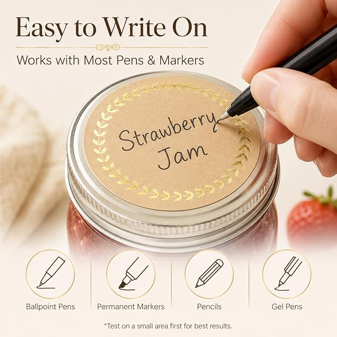 IBAKE 500 Kraft Canning Labels, 2 Inch Round Sticker Labels, Gold Foil Labels for Jars, Round Labels, Mason Jar Labels, Bakery Stickers, Candle Labels, Soap Labels for Packaging