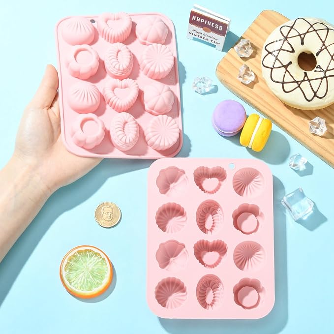Ipotkitt 2pcs Pink Heart Flower Chocolate Silicone Molds Oval Gummy Molds for Jelly Fondant Chocolate Candy Mousse Ice Cake DIY Crafts Keto Fat Bomb