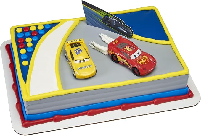 DecoSet® Disney and Pixar Cars 3 Ahead of The Curve Cake Topper, 3-Piece Set featuring Lightning McQueen, Cruz Ramirez, and Jackson Storm