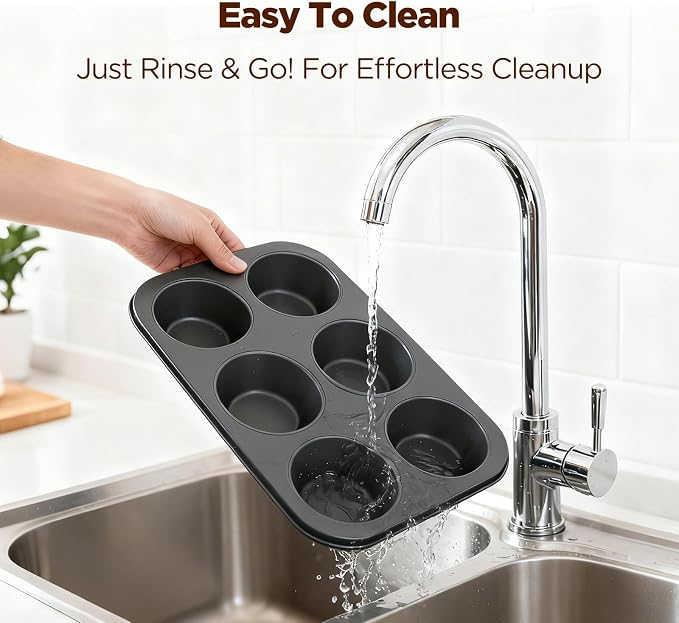 2 Pack Jumbo Muffin Pan, Texas Size Nonstick Cupcake Pan, 6-Cup Giant Muffin Tin, Carbon Steel Baking Pan for Muffins, Cupcakes, Brownies, Easy Clean & Heavy Duty(JP-01)