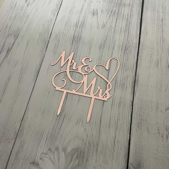 Mr and Mrs Cake Topper - Bride and Groom Sign Wedding/Engagement Cake Toppers Decoration, Mirror Rose Gold Acrylic