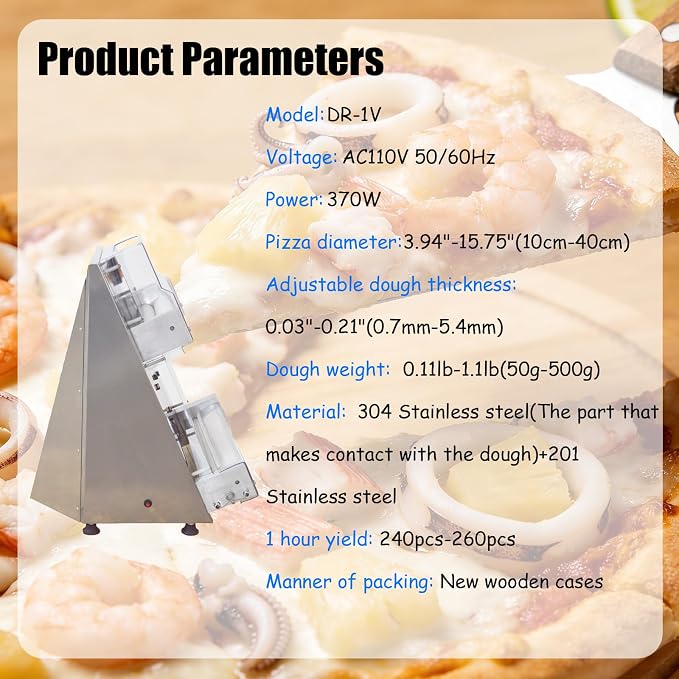 110V Electric Pizza Dough Roller Sheeter Pastry Press Making Machine Fully Automatic Pizza Forming 3.94"-15.75"(10cm-40cm) Dessert Shops Pizza Shops