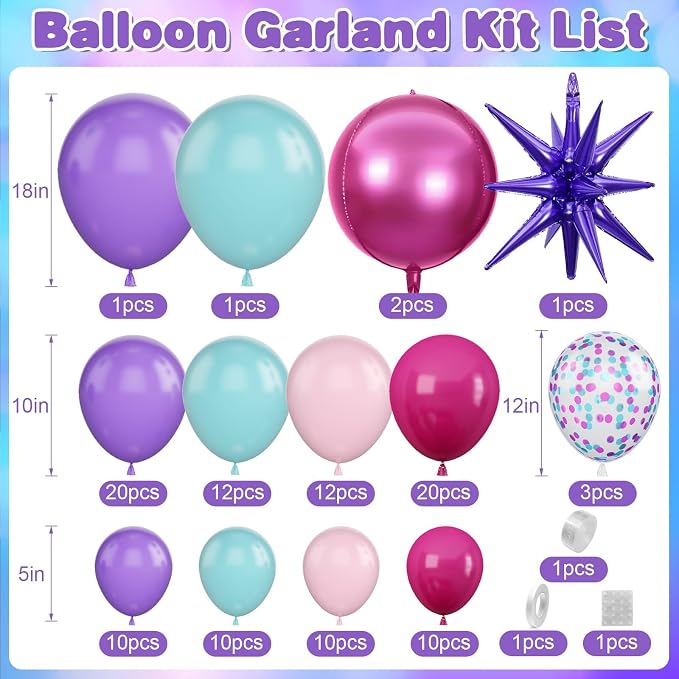 Pink and Teal Blue Balloon Arch Garland Kit with Purple Star Foil Balloons Hot Pink 4D Round Balloons for Birthday Baby Shower Wedding Anniversary Party Decorations
