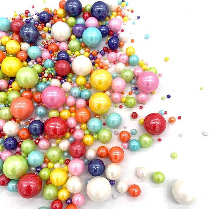 Weraru Edible Mixed Pearl Sugar Sprinkles Candy Mixing Size Baking Edible Cake Decorations Cupcake Toppers Cookie Decorating Celebrations Wedding Shower Party Chirstmas Supplies 120g/ 4.2oz