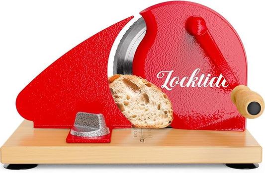 Manual Bread Slicer for Homemade Sourdough Bread, Hand Crank Bread Slicer With Scale Line, Suction Cups and Quality Solid Wood Base, Adjustable Thickness, Evenly Slice
