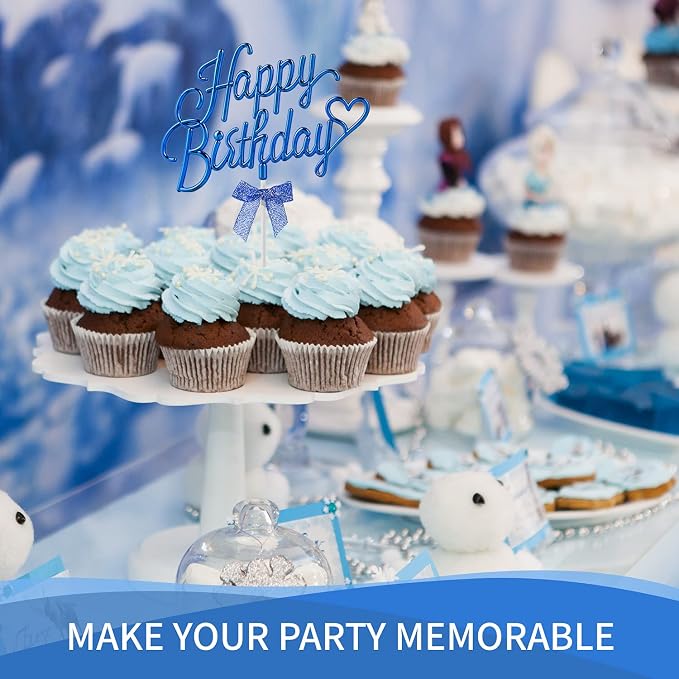 Royal Blue Happy Birthday Cake Topper Plastic - 3D Double Sided Cursive Happy Birthday Sign for Cake with Bow, Idea for Cake Decoration (ROYAL BLUE)