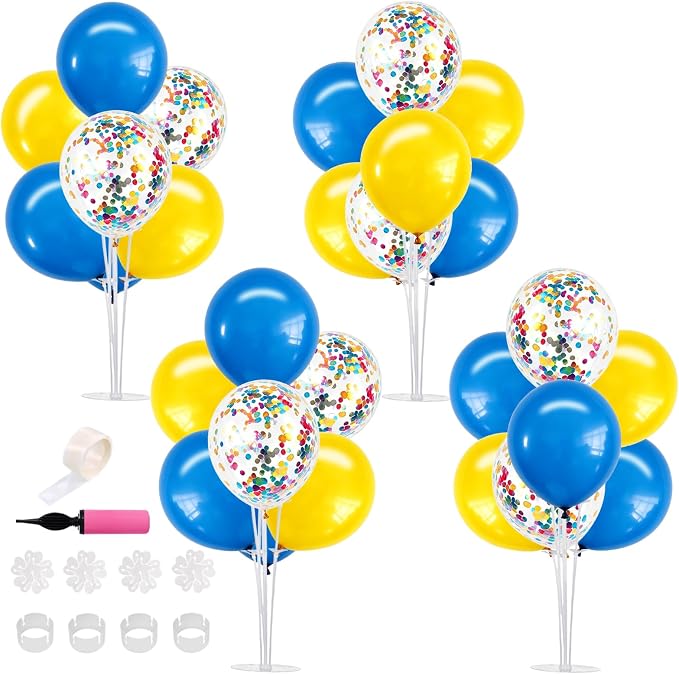TONIFUL 4 Set Yellow Blue Balloon Centerpieces for Table,Balloon Stand Kit for Kid Party Decor,Birthday Decorations Anniversary Graduation Decorations 2026 Baby's Birthday