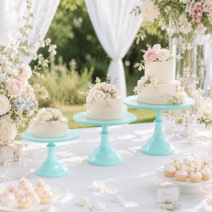 3 Pcs Cake Stand Set Metal Round Cake Holder Cupcake Stands 8/10/12 inch Blue Dessert Display Stands Dessert Table Decorations for Birthday Parties, Baby Shower,Wedding Banquets and Anniversary