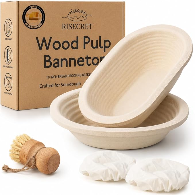 9" Round & 10" Oval Wood Pulp Banneton Bread Proofing Basket Set, Sourdough Banneton Basket Set, Bread Making Tool Brotform Sourdough Bread Baking Supplies