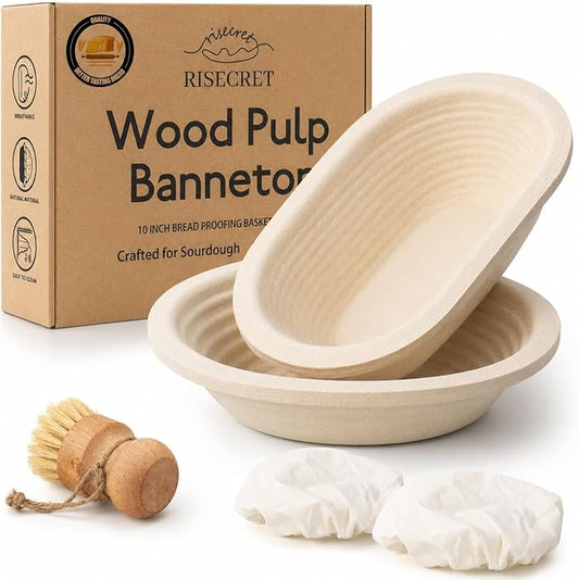 9" Round & 10" Oval Wood Pulp Banneton Bread Proofing Basket Set, Sourdough Banneton Basket Set, Bread Making Tool Brotform Sourdough Bread Baking Supplies