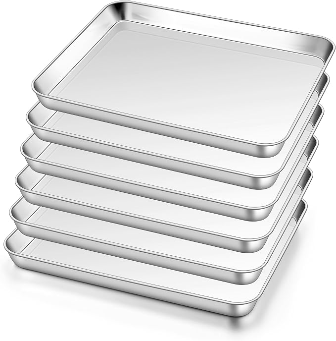 Homikit 6 Pack Baking Sheet, 9 x 13 Inches Stainless Steel Quarter Sheet Pan Set for Baking Cooking Toasting, Metal Cookie Tray Fits Toaster Oven, Non Stick & Rust Free, Dishwasher Safe