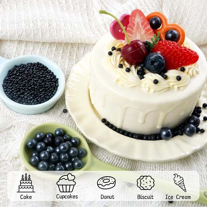 Black Edible Pearl Sprinkles for Cake Decorating, 160g/5.64oz, Sugar Pearls Sprinkles for Cupcake, Cookies, Baking Cake Decorations, 4 sizes, Party Holiday Supplies