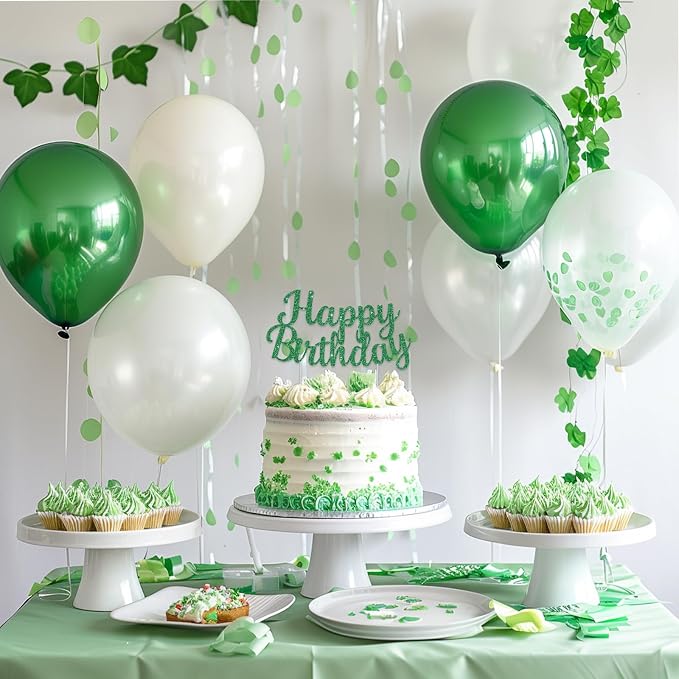 BEISHIDA Green Happy Birthday Cake Topper, Cake Bunting Decor, Party Decoration Supplies, Photo Booth Props