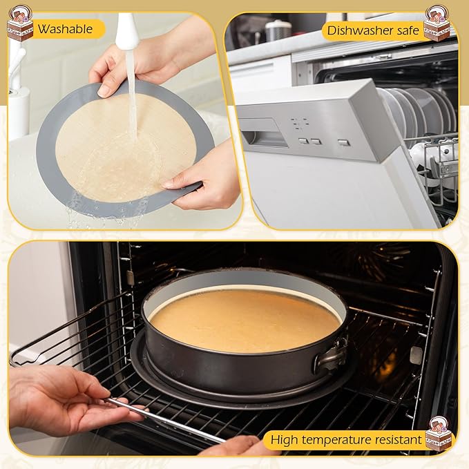 Honeydak 4 Set Silicone Baking Mat for 4, 7, 9, 10 Inch Springform Pan Protector Nonstick Reusable Cake Pan Liners for Cheesecake Baking Prevent Sticking to Bottom & Side, Easy Release & Clean(Gray)