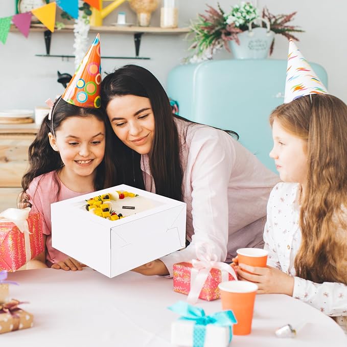 KPOSIYA 40pcs 12x12x6 inches Cake Boxes with Cake Boards（20 Boxes & 20 Boards）, White 12 inch Cake Boxes with Window,Cajas Pasteles Square Cardboard Cake Containers for Christmas Thanksgiving