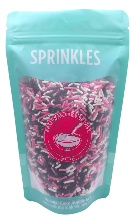 NCS Pink, Black & White Jimmies Edible Sprinkles – Cupcake, Cake & Cookie Decorations, 7 oz
