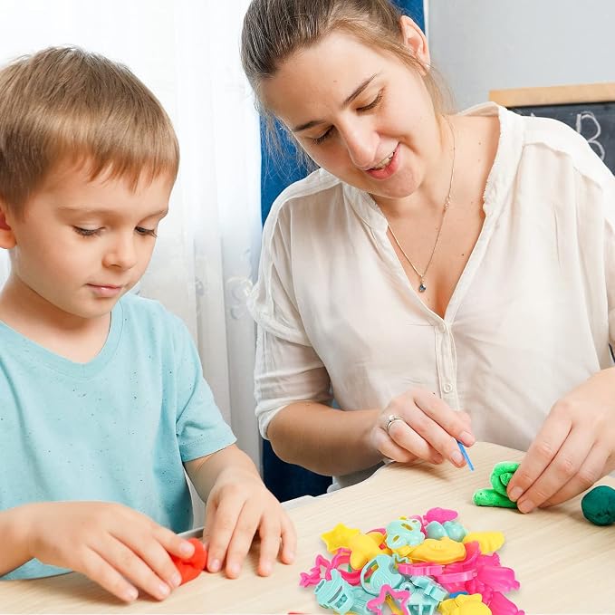 40 Pieces Mini Dough Tools Set for Kids Ages 3-8 Plastic 1 Inch Cookie Cutters Various Colorful Sand Molds and Fruit Shapes Accessories for Kindergarten Classroom, Party Favors Set Children's Gifts