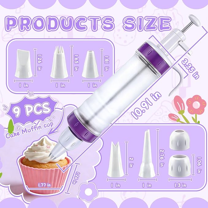 JAYVAR Dessert Decorating Syringe Set, Icing Dispenser Tool, Dessert Decorator Pro with 7 Icing Nozzles for Pushes Icing to Decorate Baked, Cake Decorating Gun for Frosting Cream to Make Cupcakes