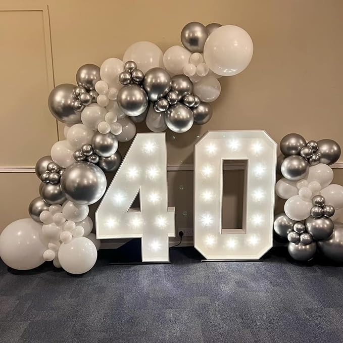 Silver and White Balloon Garland Kit, Metallic Silver White Balloon Arch Kit, Helium Latex Balloons Different Sizes 18/12/10/5 Inch for Wedding Birthday Baby Shower Anniversary Party Decorations