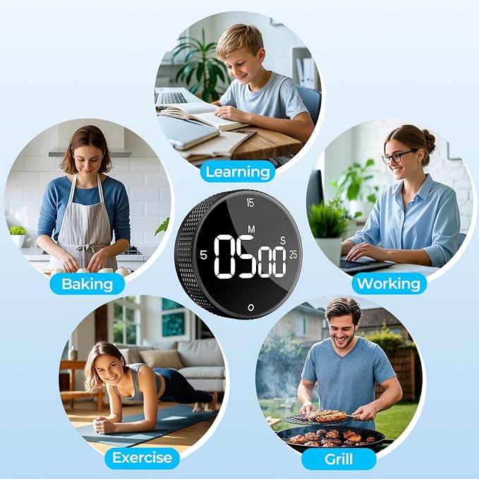 USB Rechargeable Magnetic Kitchen Timer for Cooking, Building 800mAh Battery Large Display Digital Countdown Timer, 3 Preset 5/15/25 Mins Loud Alarm for Baking Grilling Studying - Silver