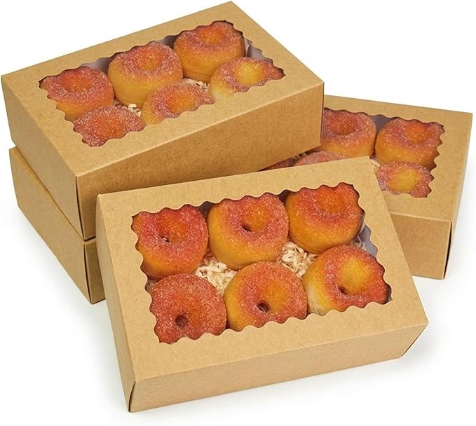 qiqee Auto-pop up Cookie Box with Window 9x6x2.5 Inch Brown 50Pcs Pastry Macaron Bakery Pie Box For Packaging