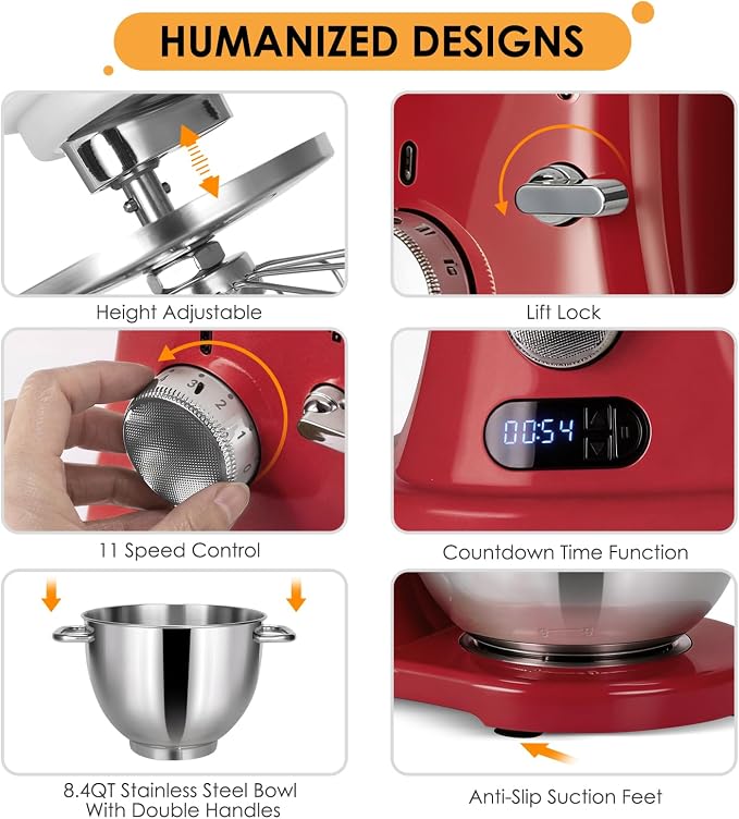 ZACME 8.4QT Commercial Stand Mixer 800W with Aluminum Die Casting Meets the Standard of NSF/ANSI 8-2023, Mixers Kitchen Electric Stand Mixer with Stainless Steel 8L Bowl, Dough Hook, Whisk and Beater