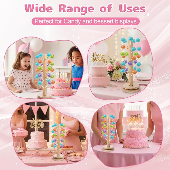 Wood Cake Pop Holder 48 Holes with Rotation Base,17.7“ Tall Cake Pop Stand for Dessert Table Display,Lollipop Holder for Wedding Birthday Baby Shower Parties Anniversaries