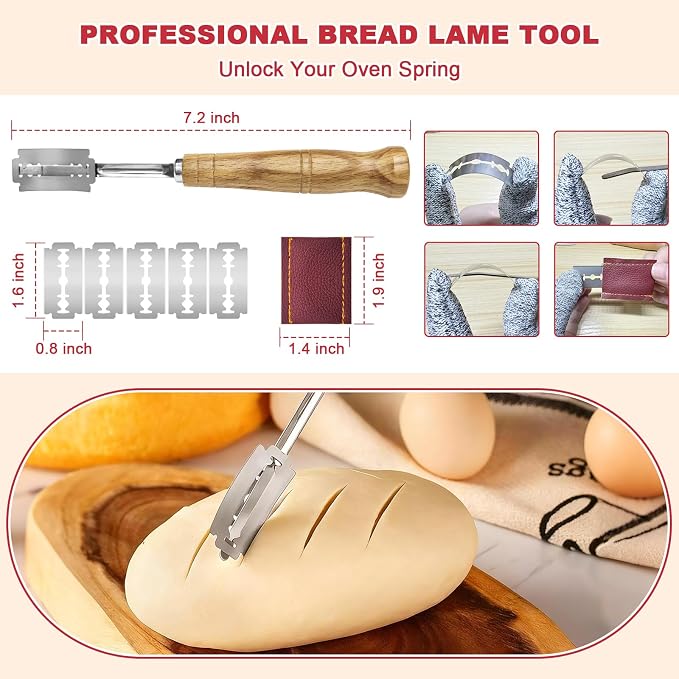 Sourdough Bread Baking Supplies, Sourdough Starter Kit with Cotton Rope Oval & Round Bread Proofing Basket and Sourdough Starter Jar, Artisan Bread Making Kit Ideal Gift for Bakers, Women Wife Mom Red