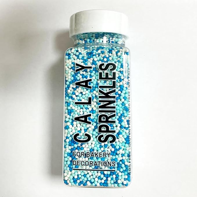 Homipooty Nonpareils Sprinkles Edible Blue White Pearl Sugar sprinkles 110g/3.88oz 2mm Mini Pearls Baking Cakes Cupcake Topper and Cake Decorations Ice Cream Cookies for Halloween Christmas