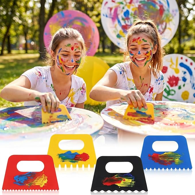 7Pcs Plastic Thickened Scraper, 4 Colors Oil Painting Palette Knife Dough Scraper Colored Pigment Scraper Tool for Arts Crafts Scraping Pottery Painting Tools Drawing Acrylic Putty