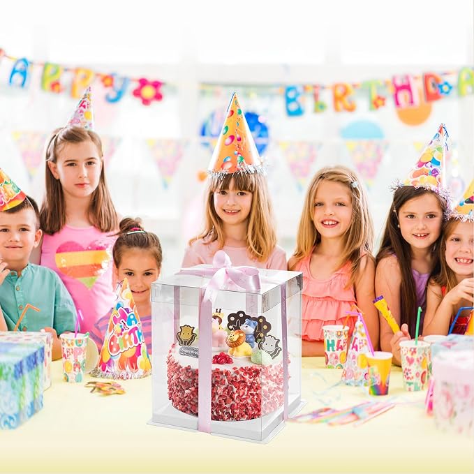 8x8x10Inch Tall Cake Boxes, 5 Pack Bakery Boxes for Tier Cakes, Disposable Cake Bakery Box with ribbon, Clear Cake Box for Pastry Wedding Birthday