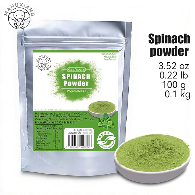 MAHUXIANG Organic Spinach Powder (3.52 oz / 100 g) — Single-Ingredient Spinach Powder for Cooking & Baking, No Added Ingredients, Gluten-Free