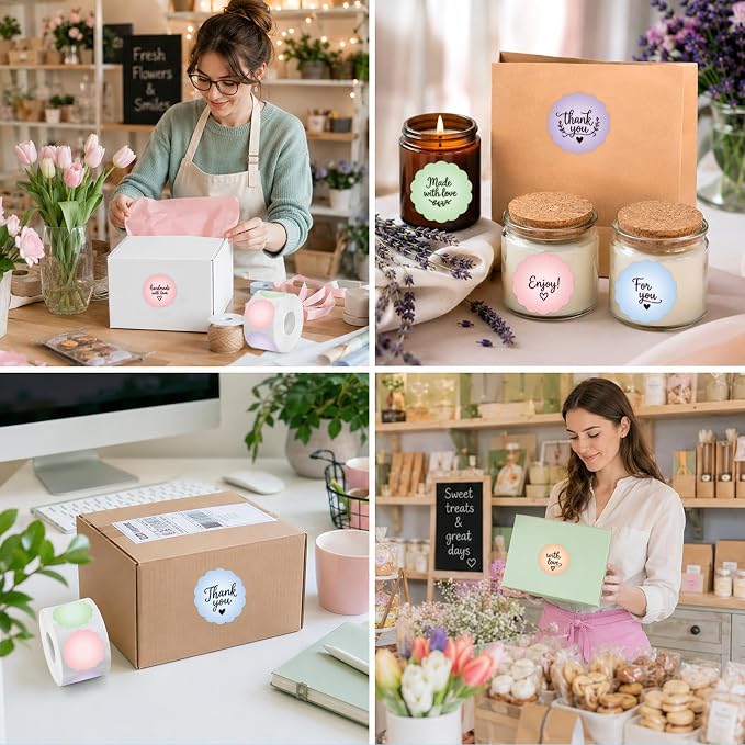 500 Pcs 2" Round Thermal Labels, Scalloped Multi-Colors Blank Circle Sticker for Small Business, Thank You, Logo Design, Waterproof for Direct Thermal Label Printers (Pastel Grad 5 Colors)