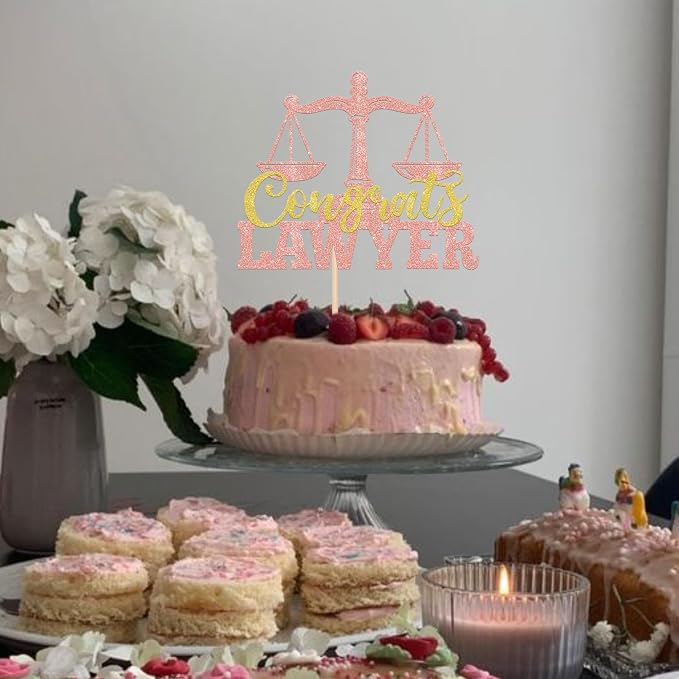 1 Pack Congrats Lawyer Cake Topper Glitter Class of 2026 Law School Survivor Cake Pick 2026 Graduation Cake Decorations for 2026 Lawyer Graduation Party Supplies Rosegold