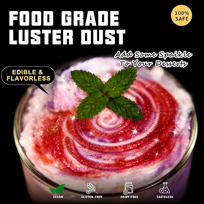 HomeHere Edible Luster Dust Food-Grade Glimmer Powder Glitter for Cake Decorating 8g, Edible Sprinkle Glitter for Cocktails Drinks Baking Candy Dessert Chocolate Vegan Tasteless