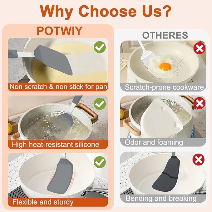 Silicone Spatula, 13 x 3.2 In, 600°F Heat Resistant (Gray) | Flexible Turner, BPA Free, Non Scratch for Non Stick Frying Pan, Kitchen Cooking, Flipping, Dishwasher Safe