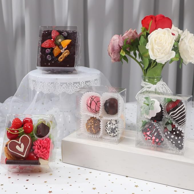 15Pack Full Clear Cookies Boxes 5x5x2Inches Bakery Boxes for Strawberries,Chocolate Bomb,Cakesickle,Mini Cake Cinnamon Roll &more