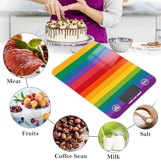 Food Scale Kitchen Scale for Baking Cooking Digital Food Weighing Measuring Scale Small Waterproof Electric Food Scale Rainbow Color Stripes